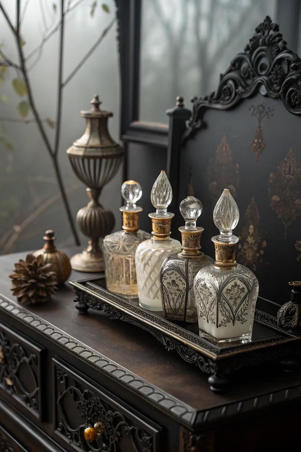 Fancy scent bottles incorporate charm and elegance.