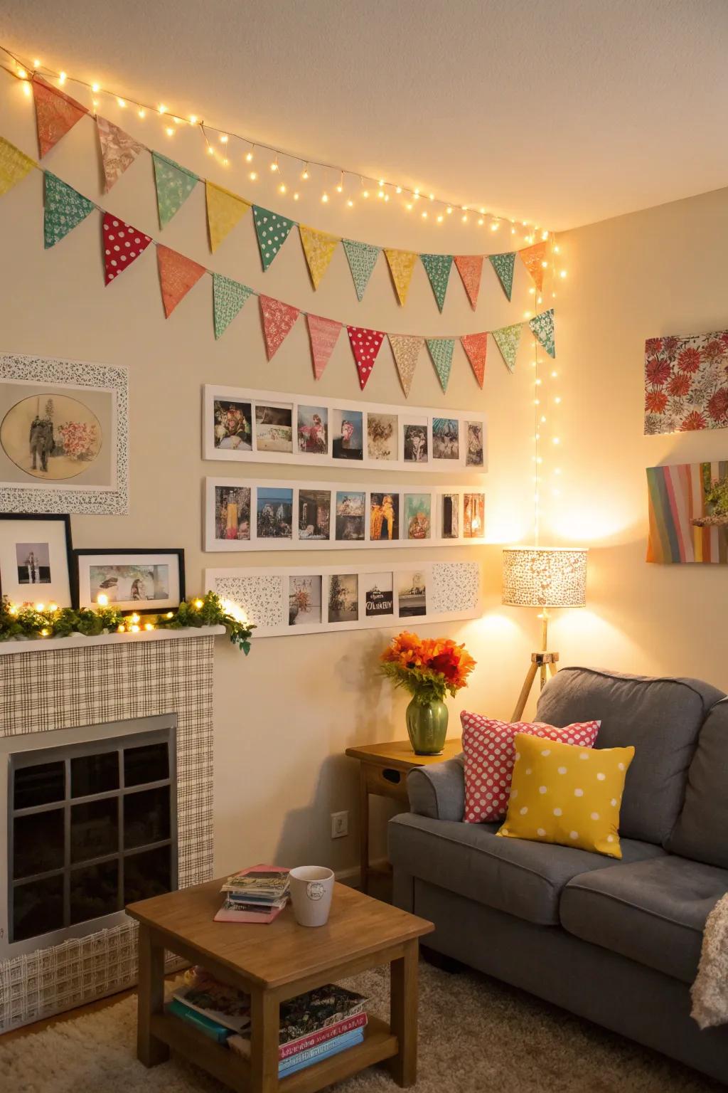 Garlands and banners introduce a celebratory element to any graduation display.