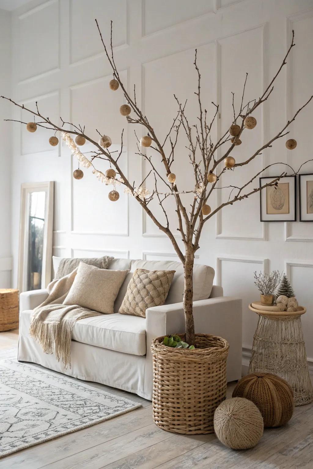 A grapevine tree in neutral tones, adding a touch of sophistication.