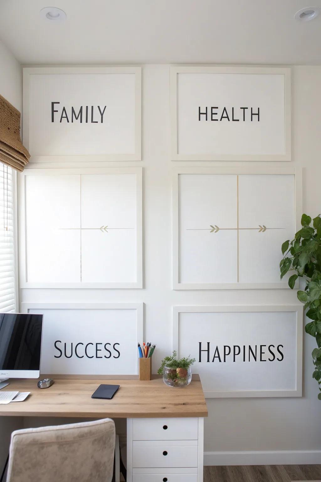 A wall featuring divided gratitude sections.