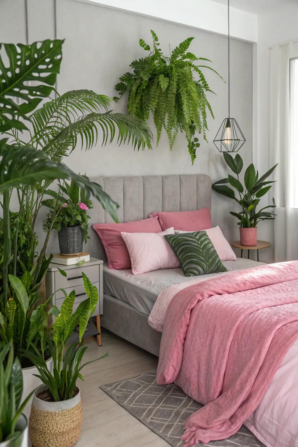 Verdancy introduces a refreshing contrast to the pink and grey palette.