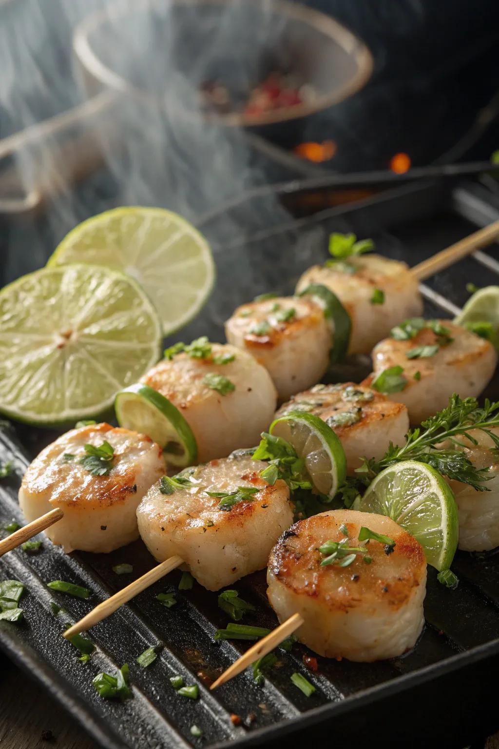 Seafood skewers bring a hint of the ocean’s delight directly to your grill.