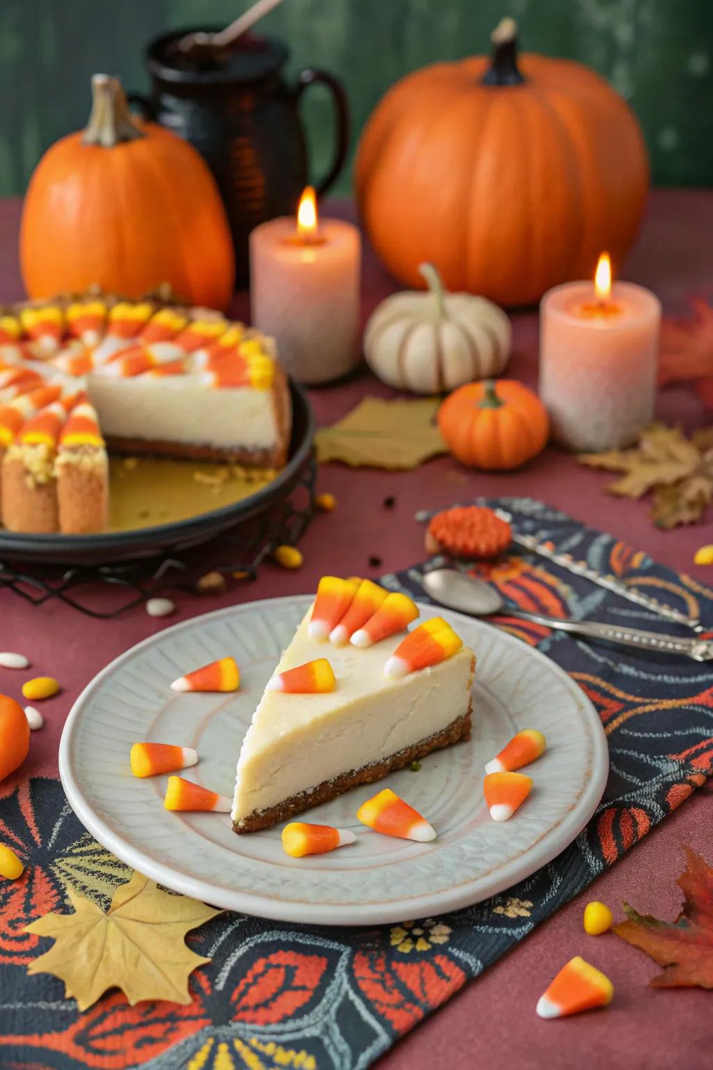 Maize confectionery imparts a traditional element to this celebratory cheesecake.