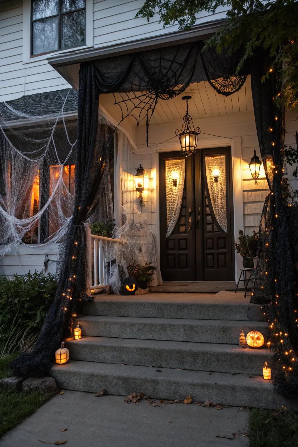 Greet visitors with a spooky house themed entry.