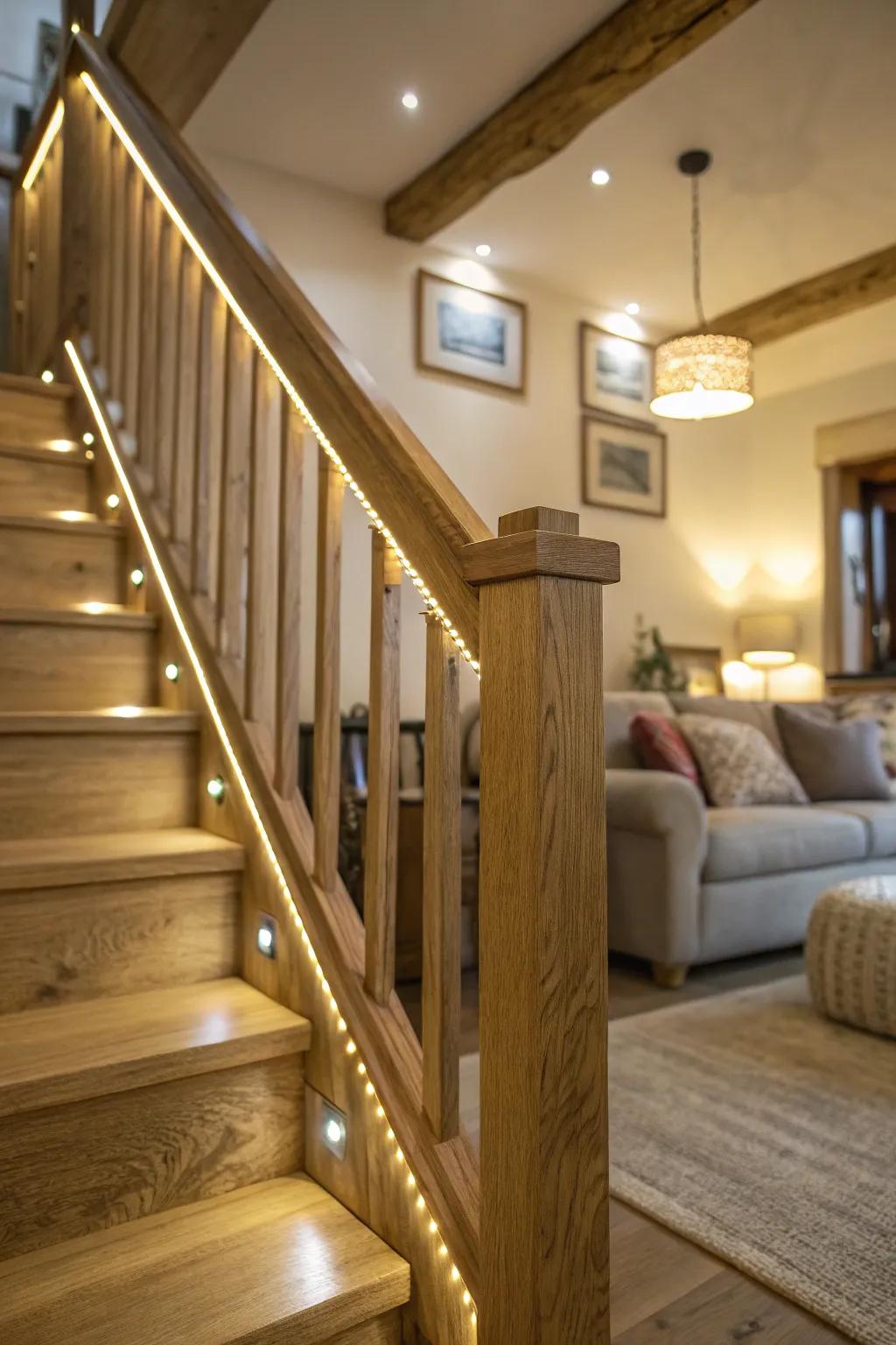 Wood grain with hidden LED lighting for a warm touch