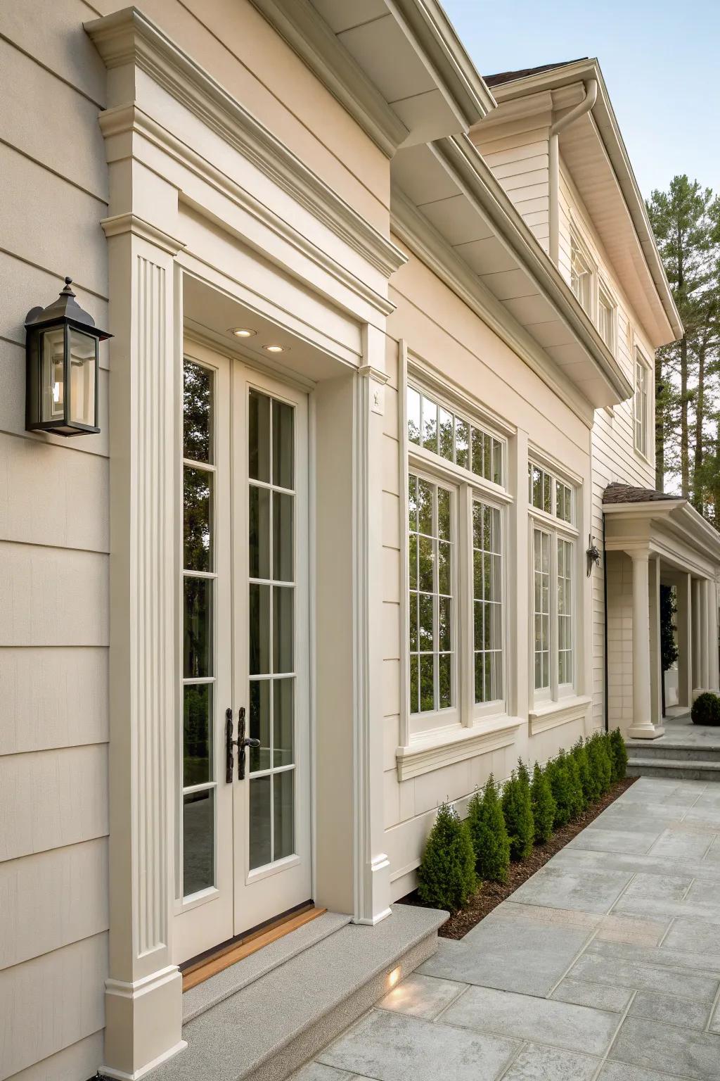 Trims that coordinate with doors and windows create architectural continuity.