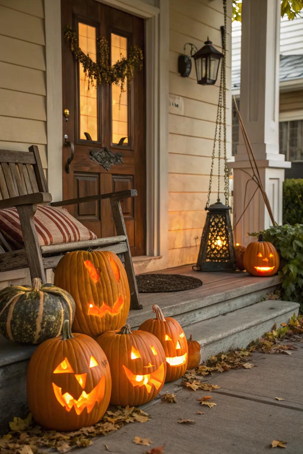 Seasonal fruits are great to decorate with, creating a spooky entrance.