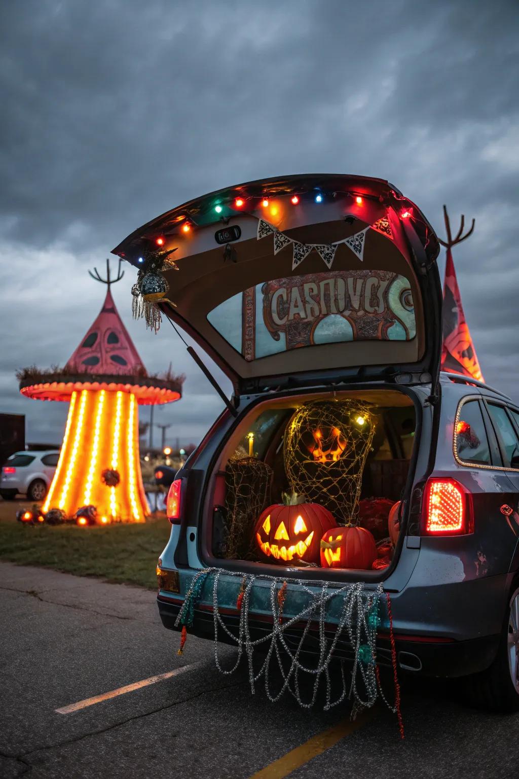 Design a themed world like a haunted carnival for a unique trunk experience.