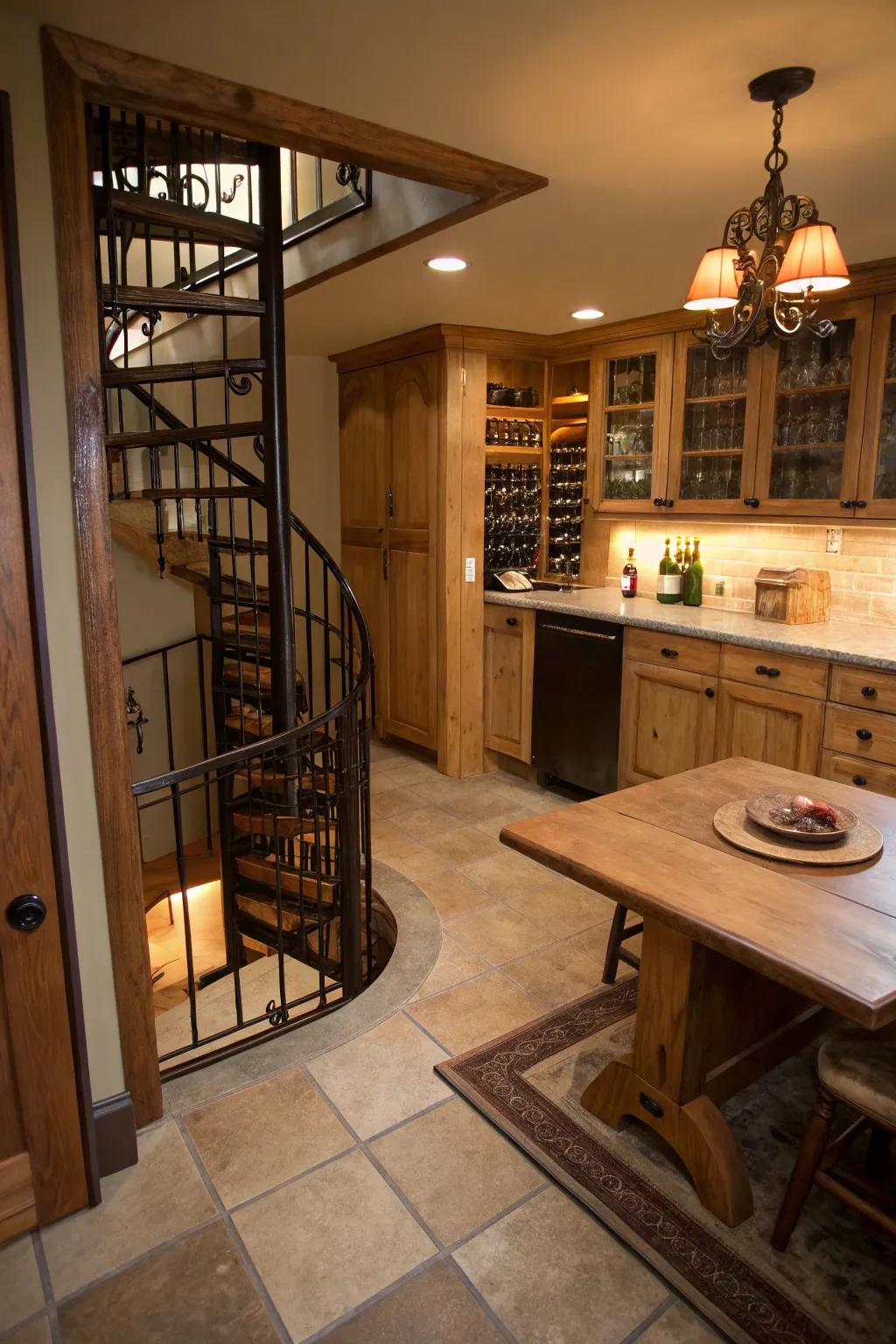A concealed floor entryway adds an element of surprise and elegance.