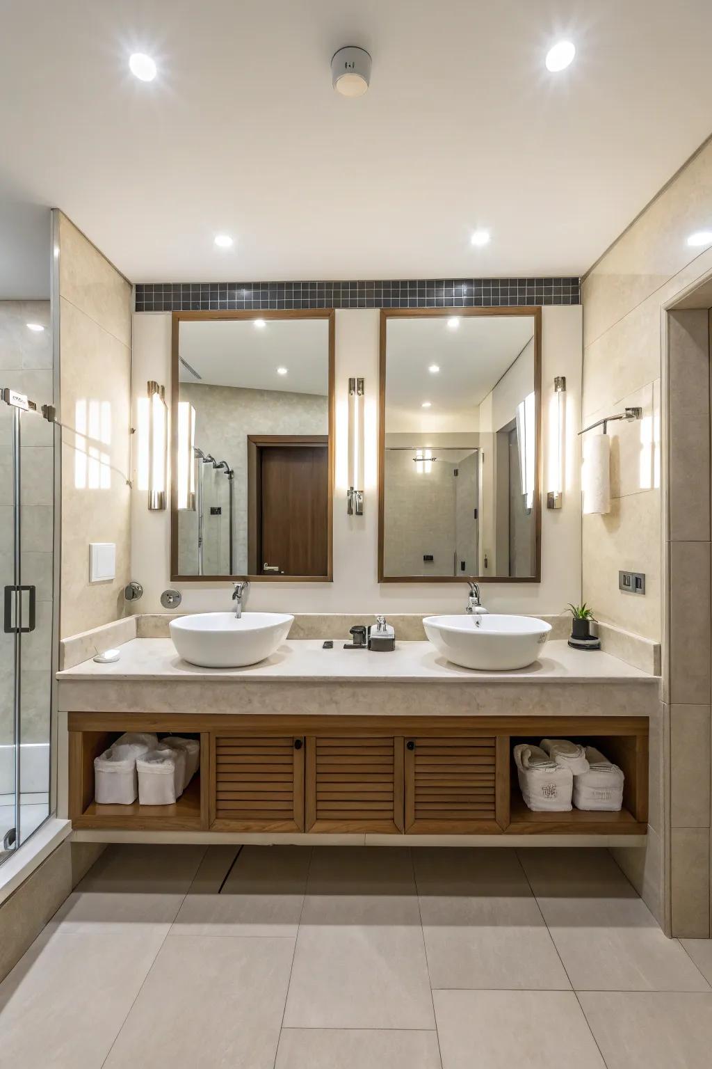 Proper lighting enhances the bathroom’s usefulness.