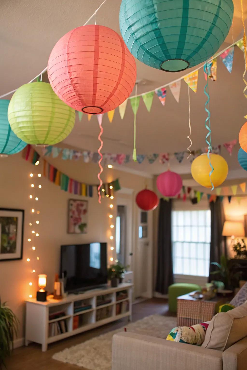 Budget-friendly decorations enhance the party's charm.