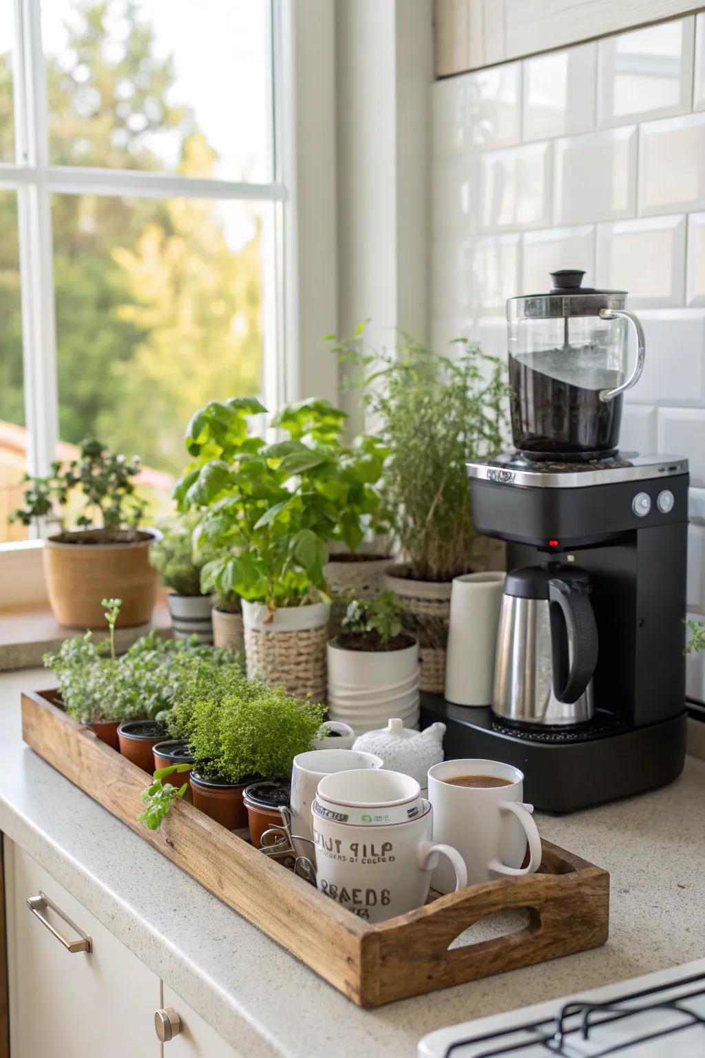 Greenery brings a lively and fresh element to your coffee station.