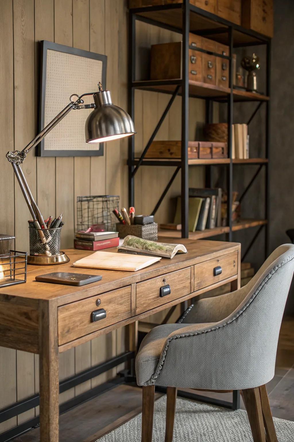 Mixing materials such as wood and metal introduces visual depth and tactile interest.