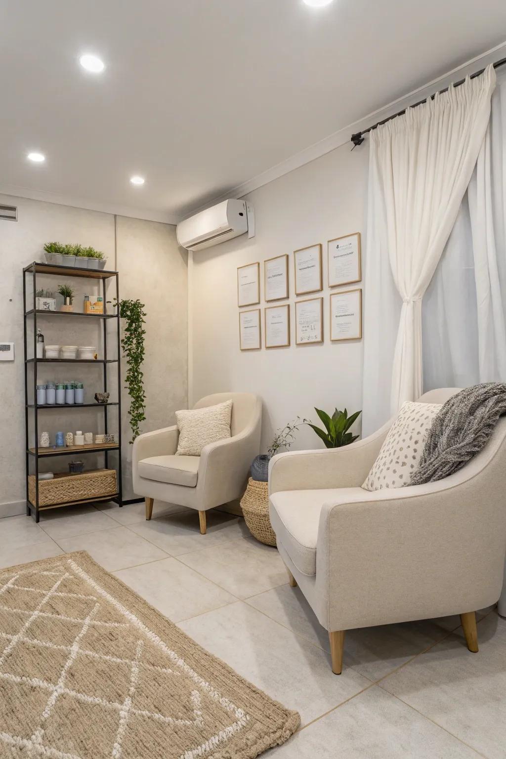 Less is indeed more when crafting a tranquil salon setting.