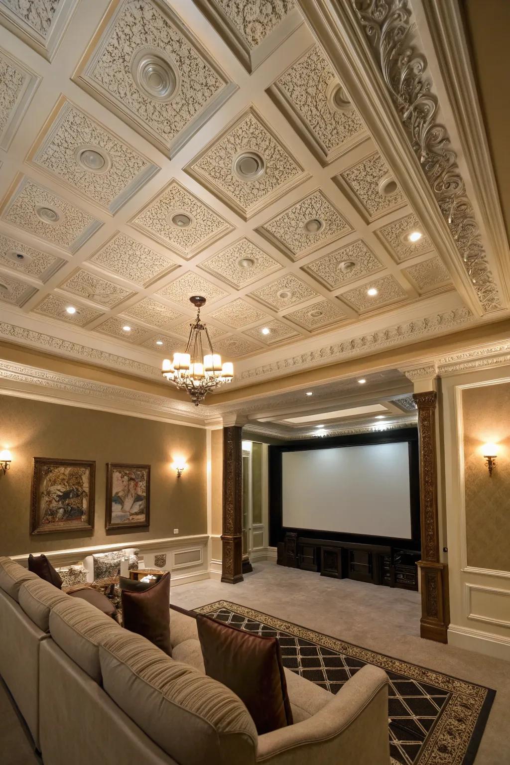 Add dimension and style using a paneled ceiling.