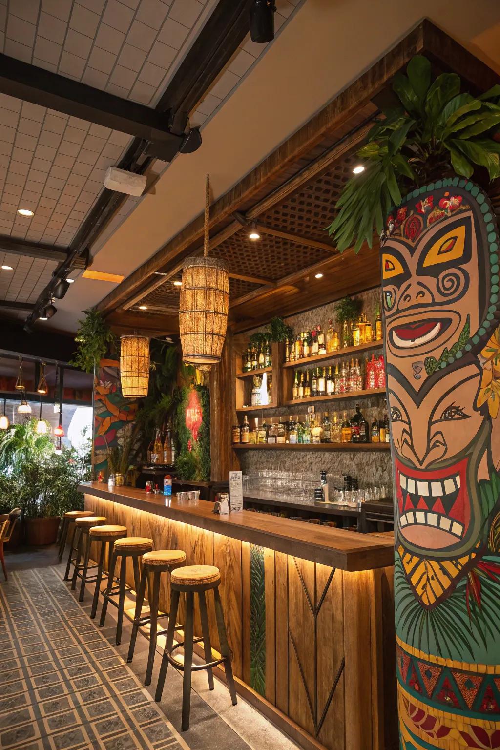 Tribal decorations carry cultural flair to your bar.