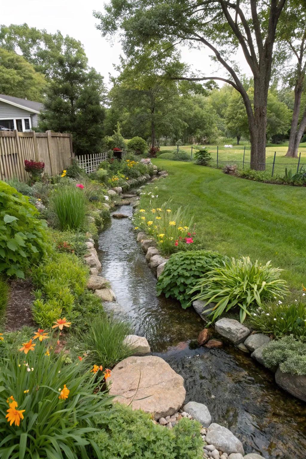 Water diversion slopes guide water away using natural land contours.