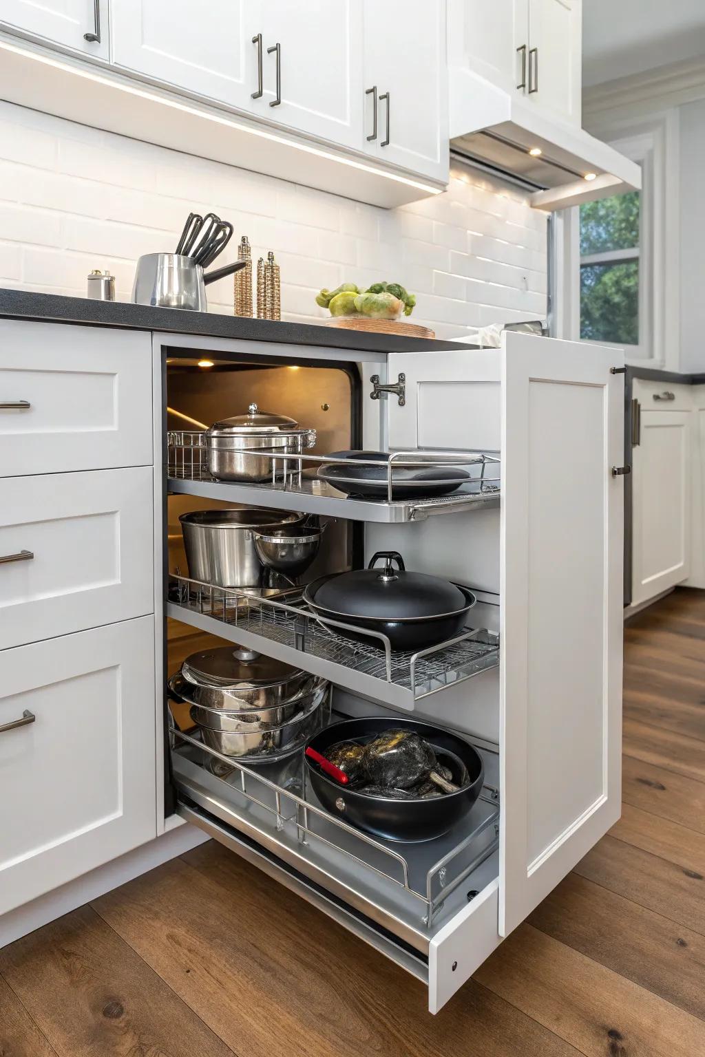 Pull-out shelves provide easy access to deep cabinet spaces.