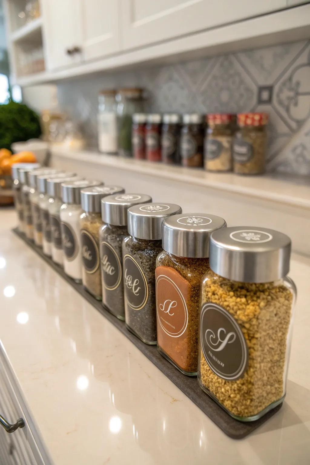 Bespoke stickers add a stylish personal touch to spice organization.