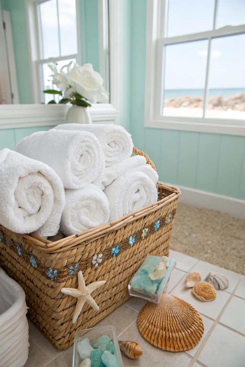 Incorporate the essence of the beach inside with woven baskets.