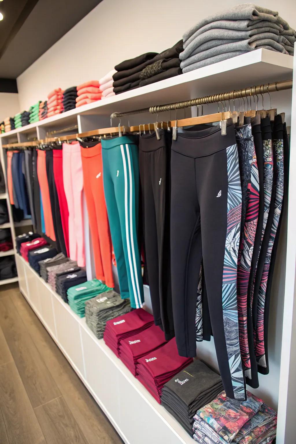 Design a stylish display with a dedicated sportswear shelf.