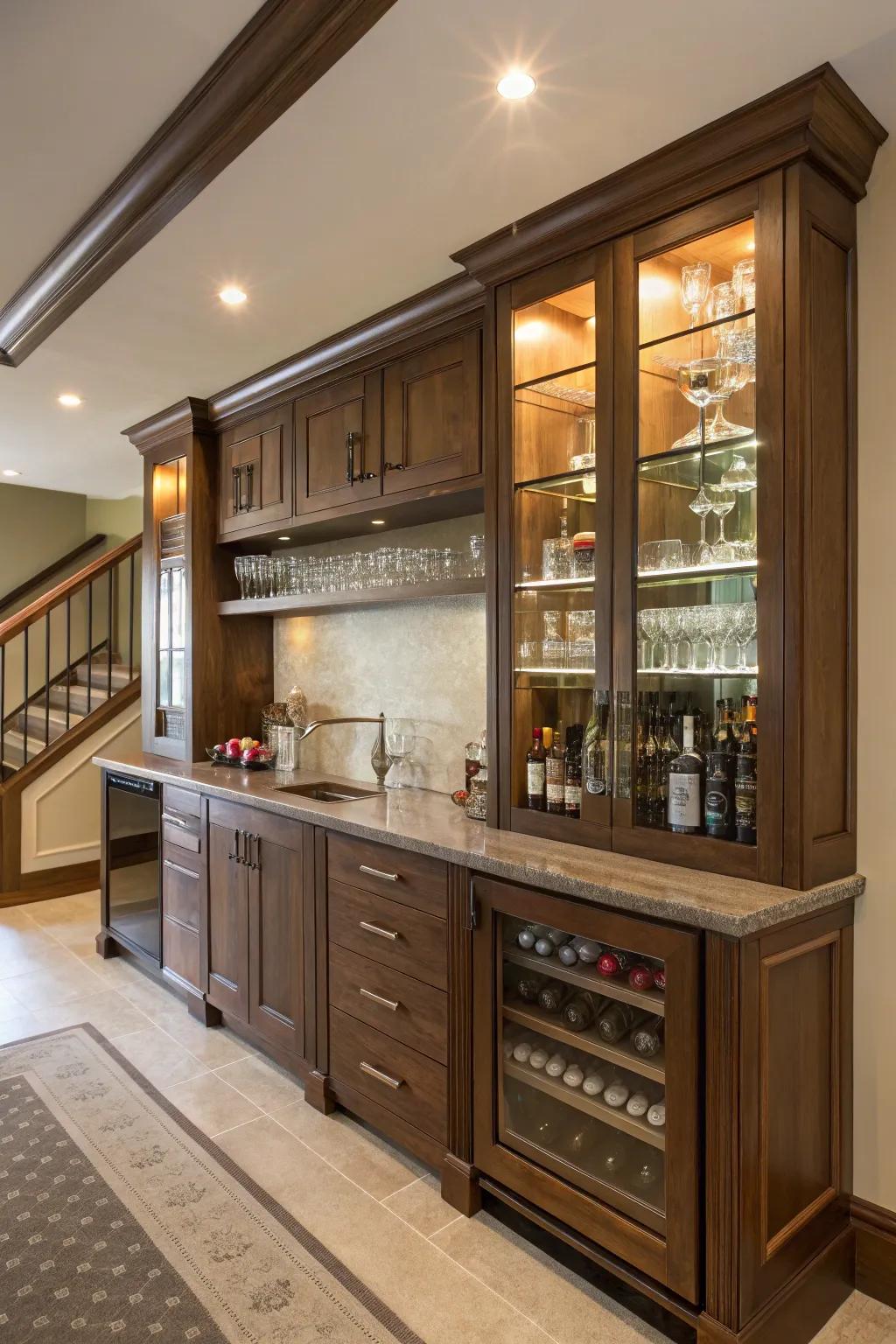 Elegant cabinets provide both organization and style.