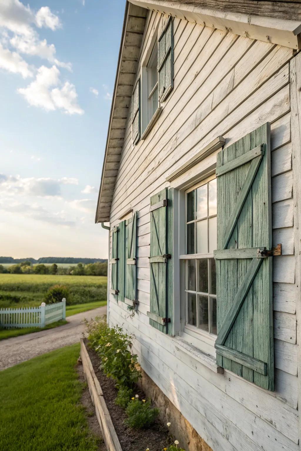 Plank and brace window covers offer countryside charm with enhanced defense.