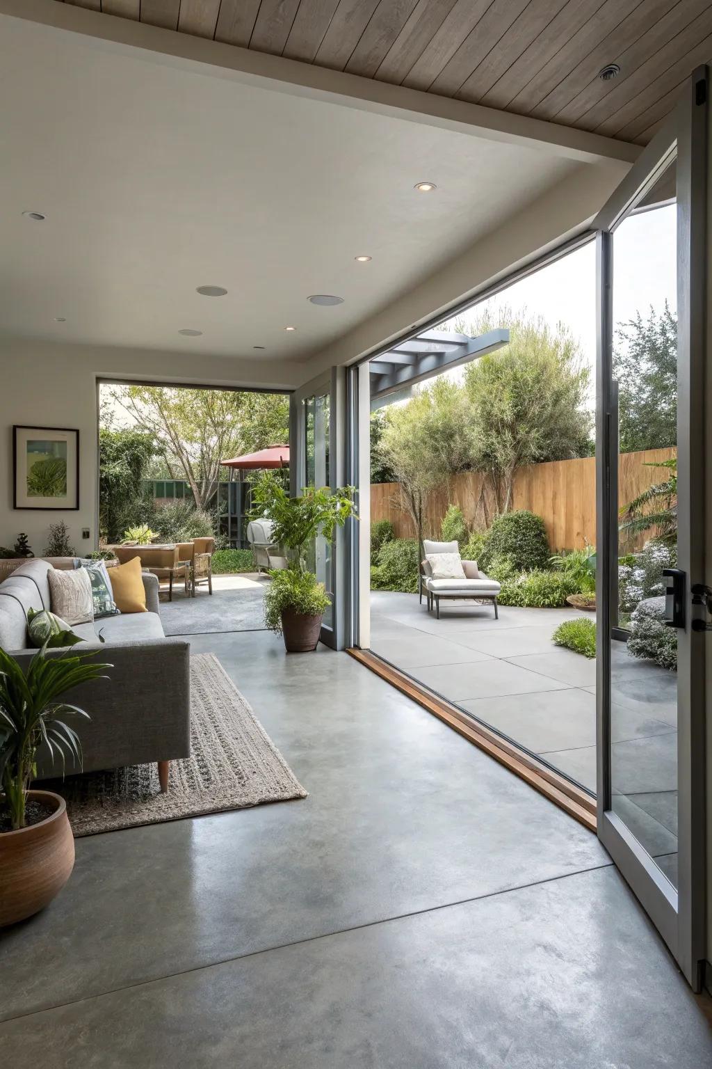 Seamless flow with concrete floors between indoor and outdoor.