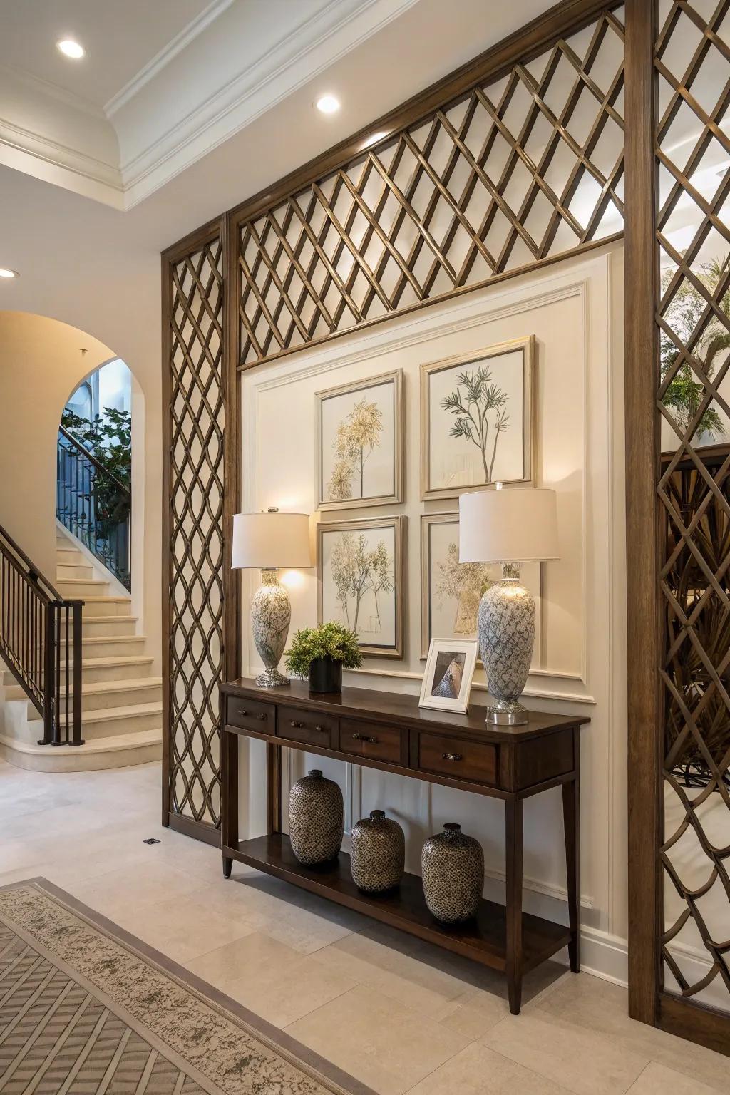 Lattice wall delivering an elegant and hospitable introduction to the home.