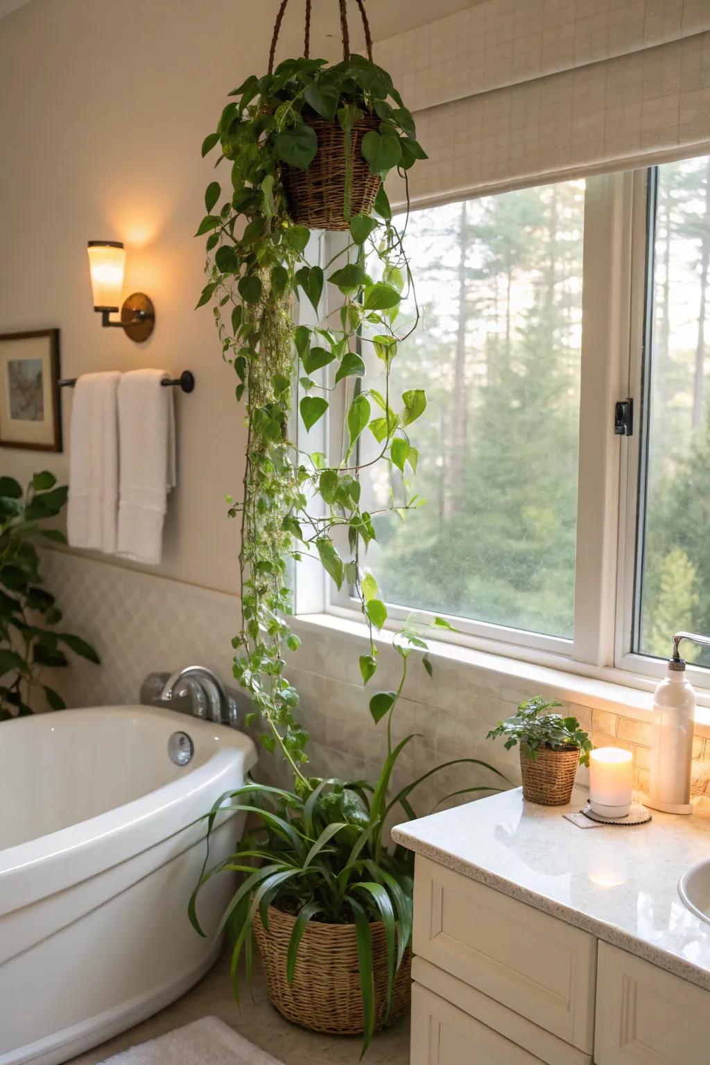 Fashion a spa-like ambience with bathroom greenery.