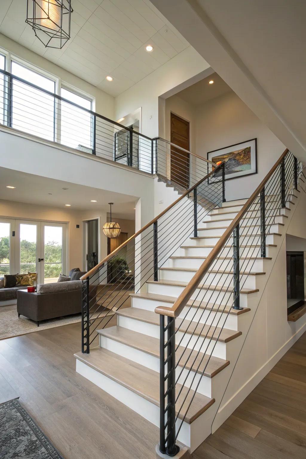 Wire railings keep an open and bright atmosphere.