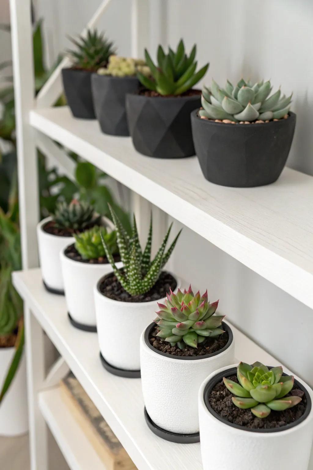 Minimalist containers spotlight the inherent allure of succulents.