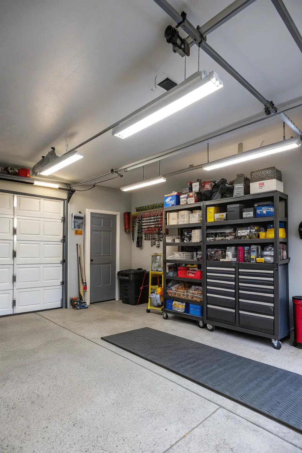 Vibrant and practical garage utilizing industrial LED illumination