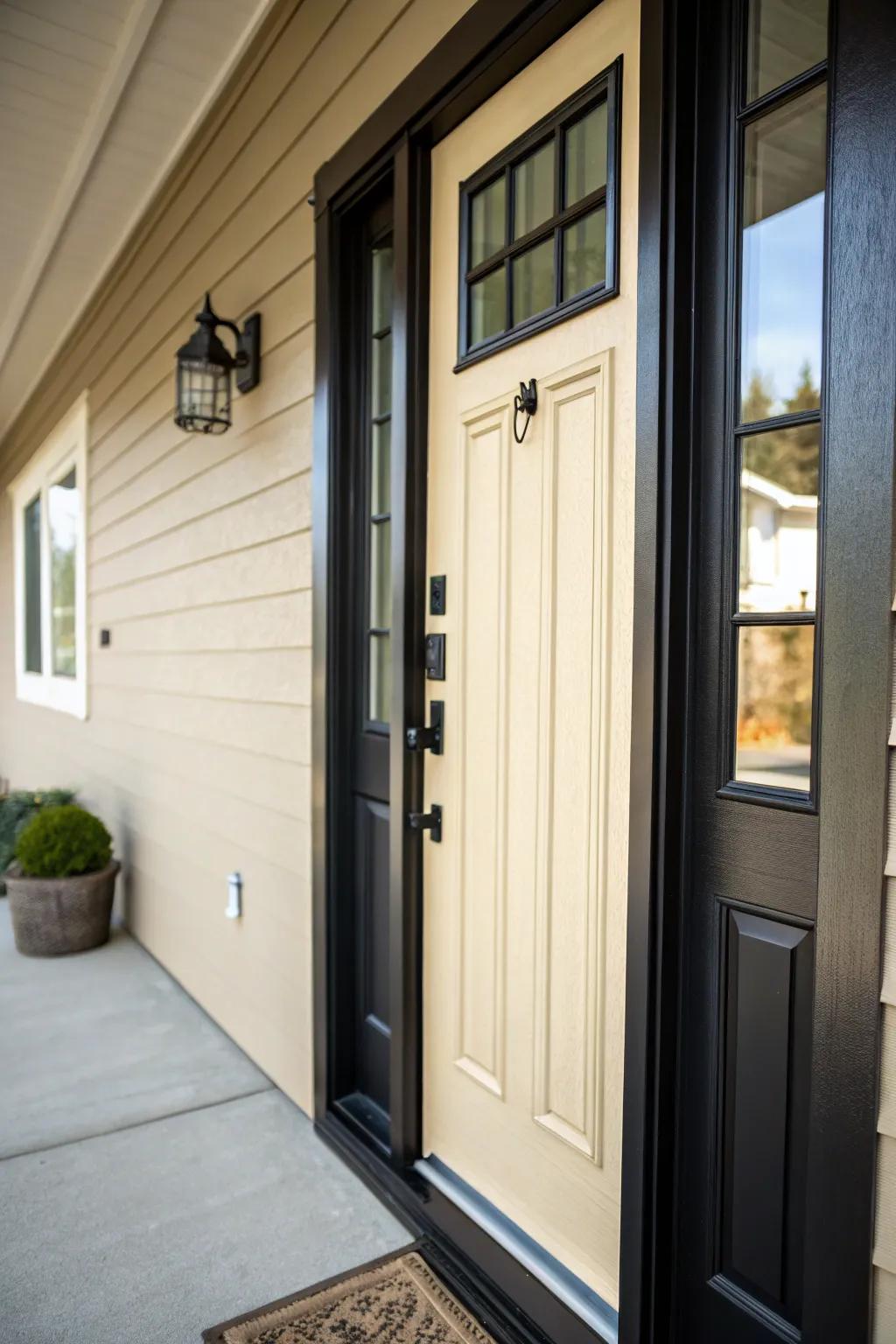 Dark trim produces a sensational contrast for this built-in front entrance.