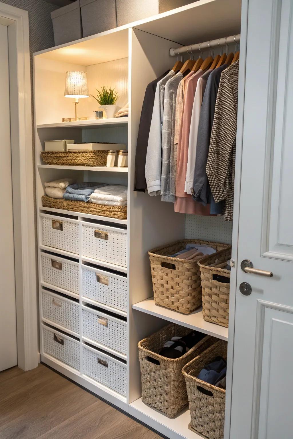 Make your closet routine simpler with pull-out containers.