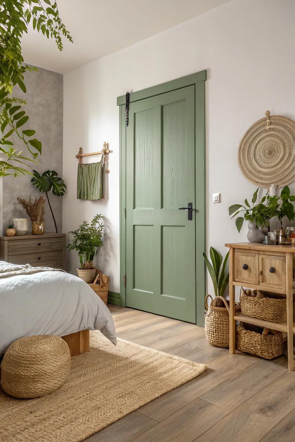 Woody green doors presenting an aspect of peace.