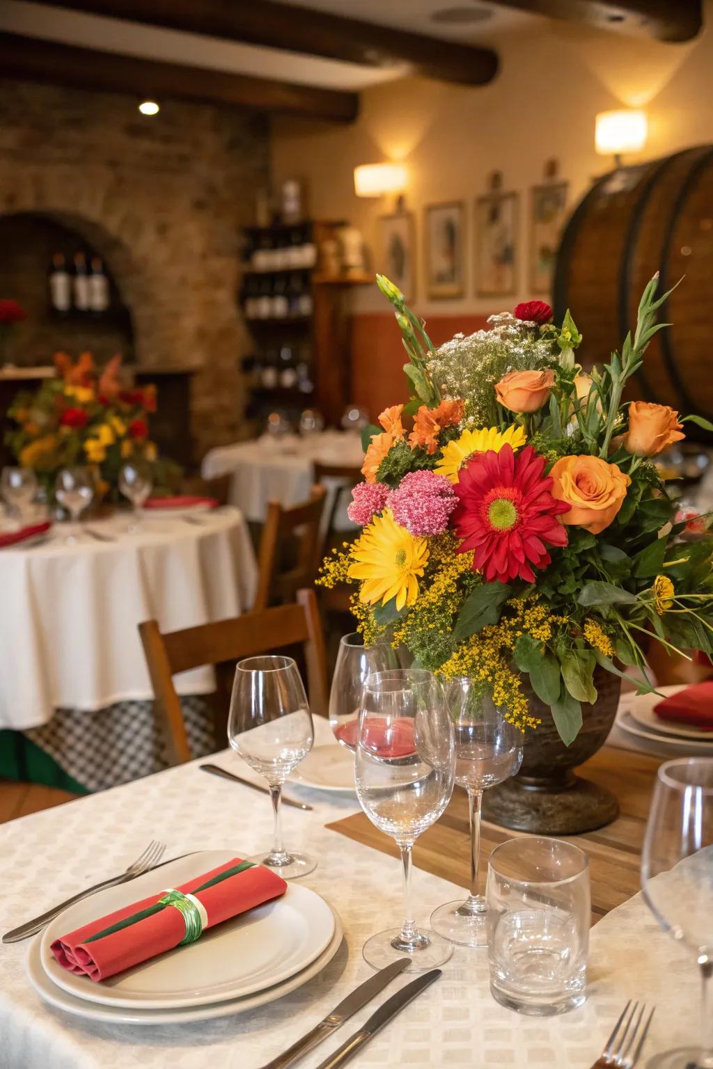 Bright flowers are the focal point.