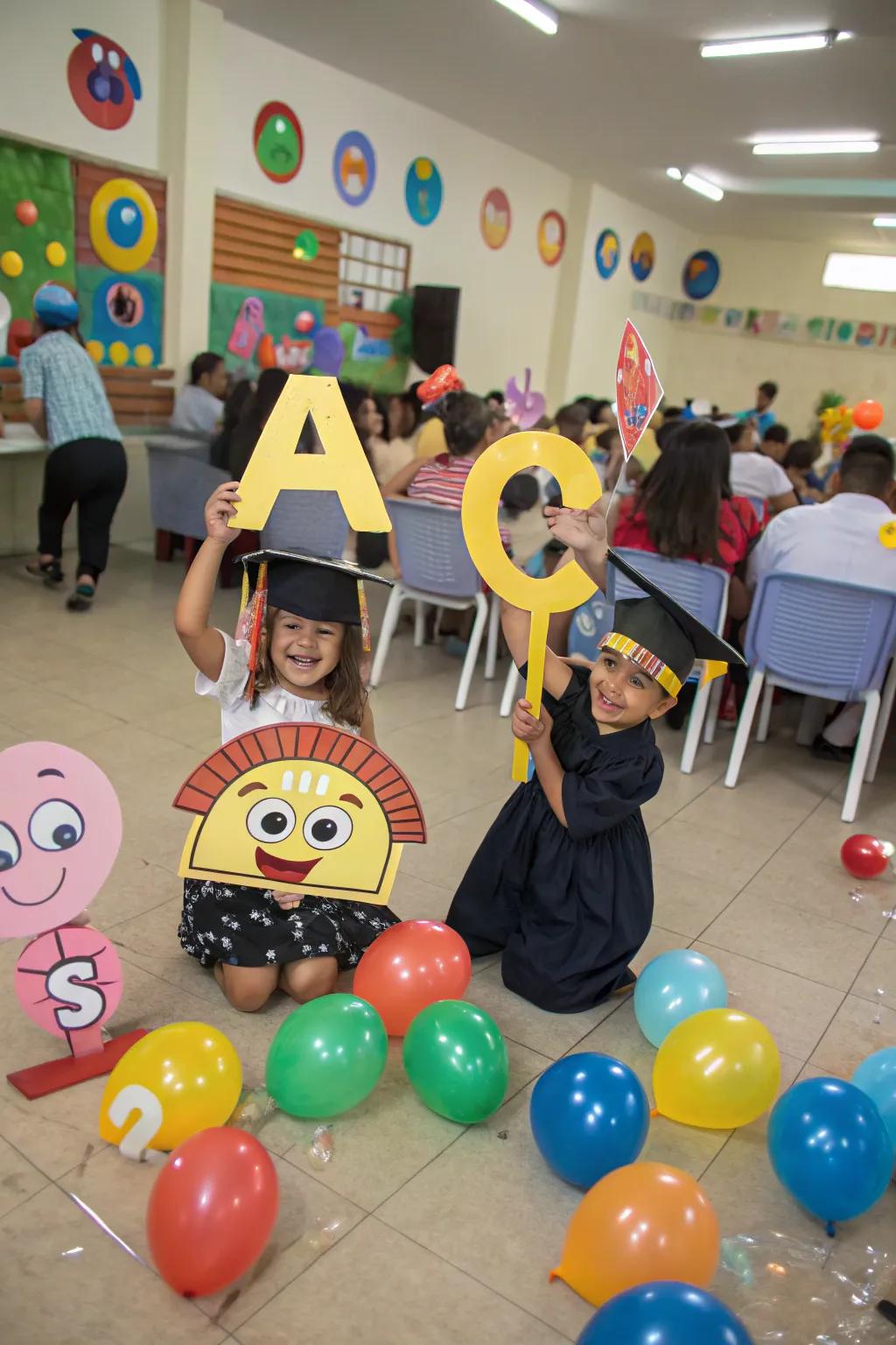 Playful cut-out props adding entertainment to the party.