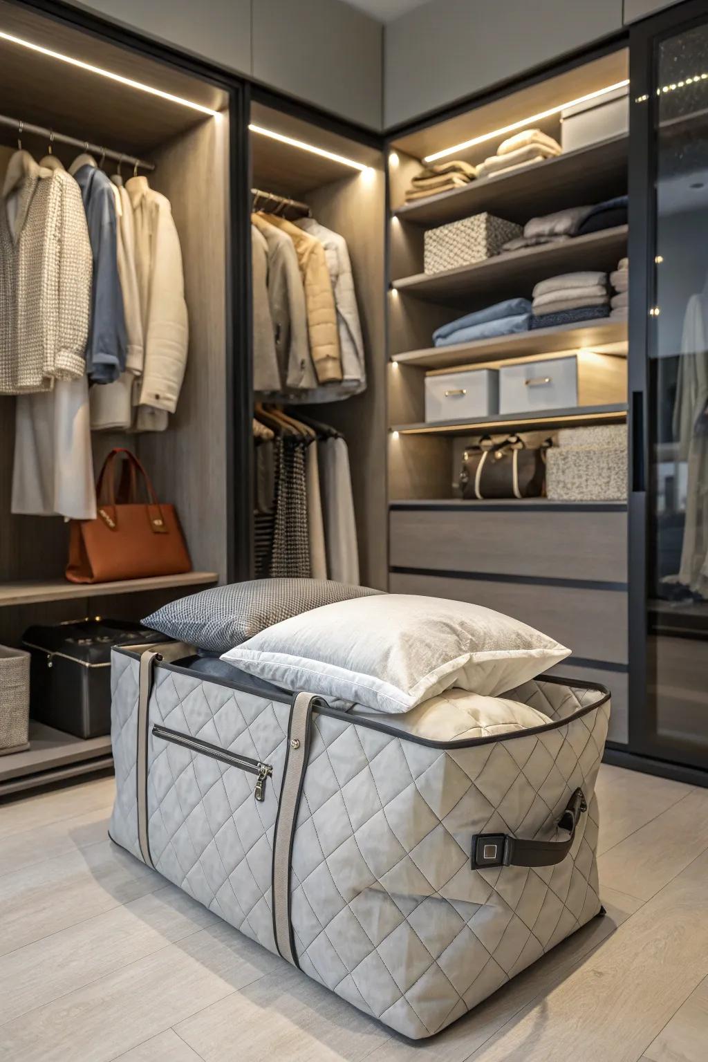 Adaptable holding sacks maintain an arranged and multi-use space.