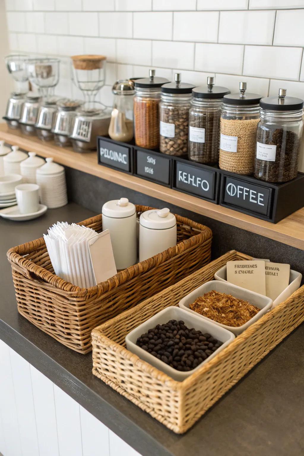 Organization solutions keep your coffee bar neat and stylish.