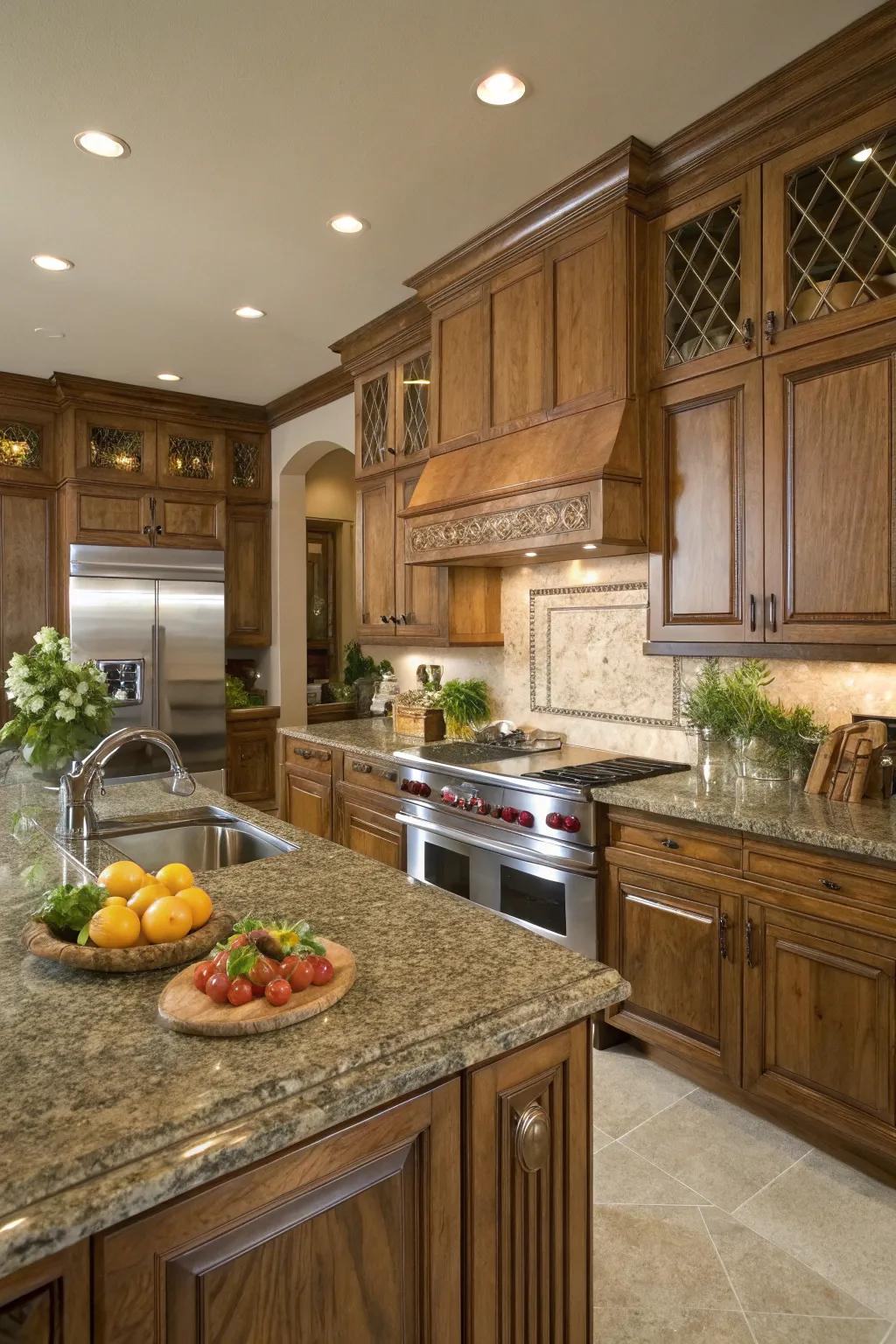 Garnet work surfaces infuse unaffected sophistication and robustness.