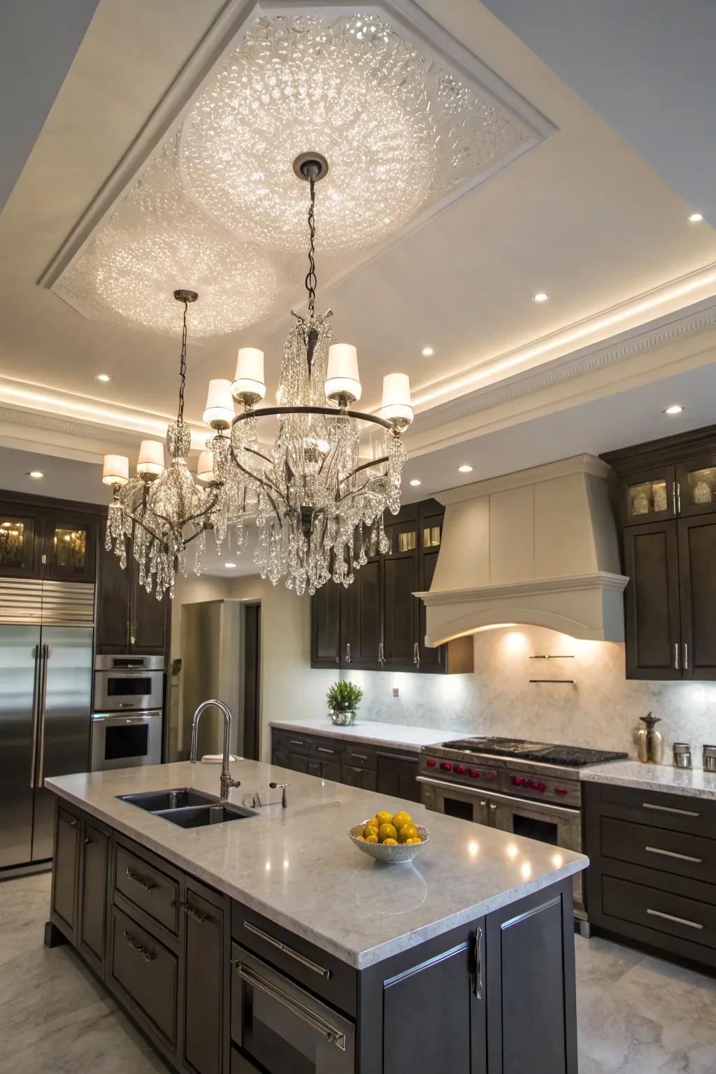Improve your kitchen's style using striking lighting sets.