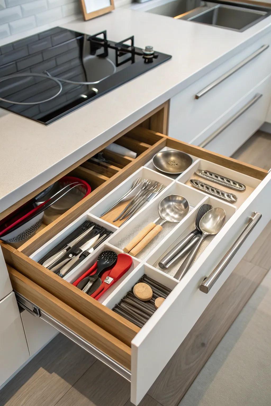Maximize your keeping with multi-level drawer racks for small items.