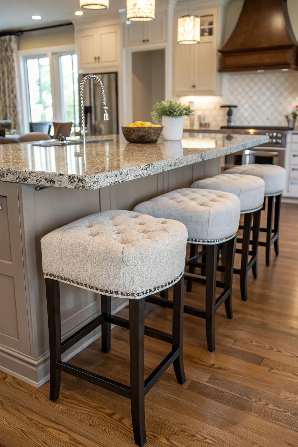 Appealing bar stools offer an ideal spot for conversations.