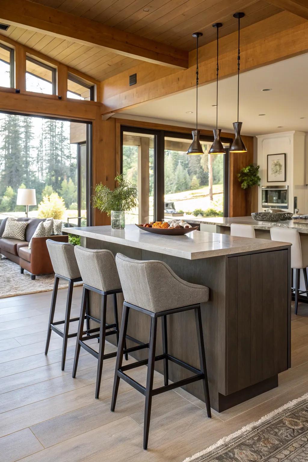 Perch seats at the peninsula encourage social interaction.