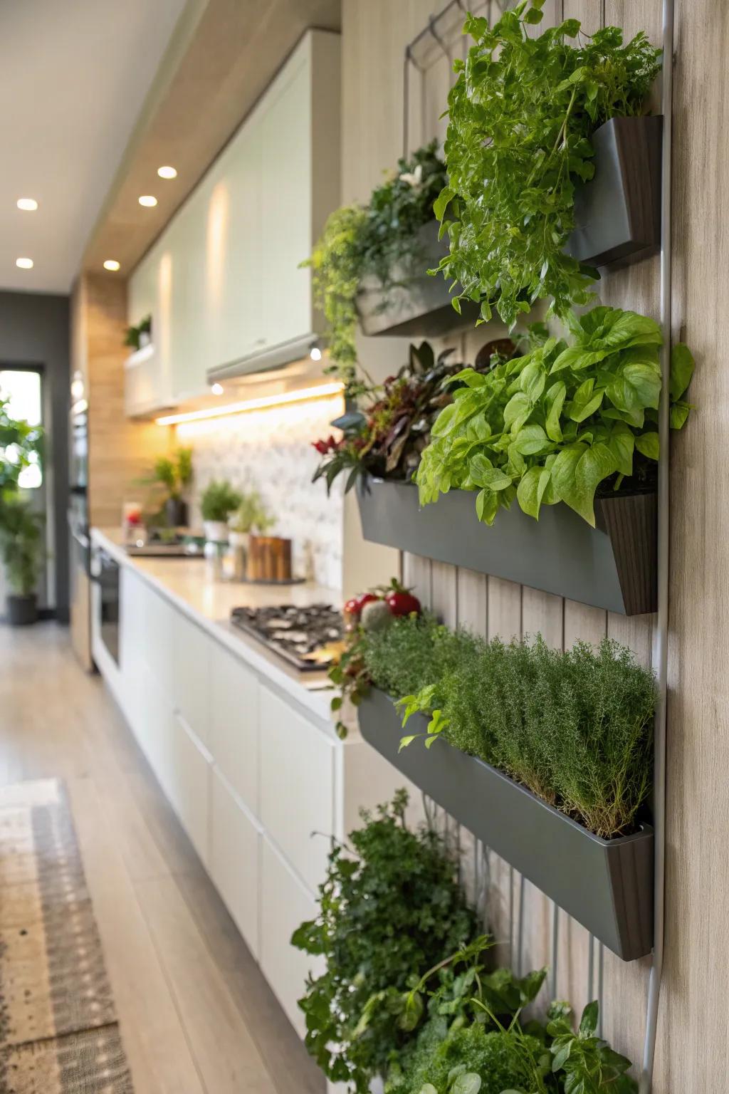 Paneling integrated with greenery injects vibrancy and freshness.