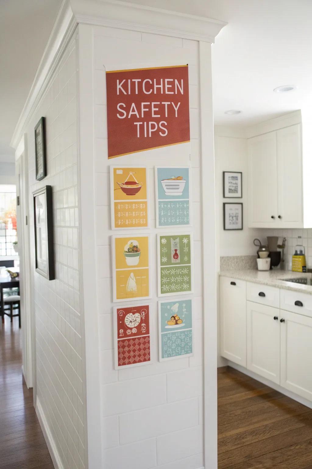 Stylish kitchen safety tip prints for a secure yet trendy kitchen.