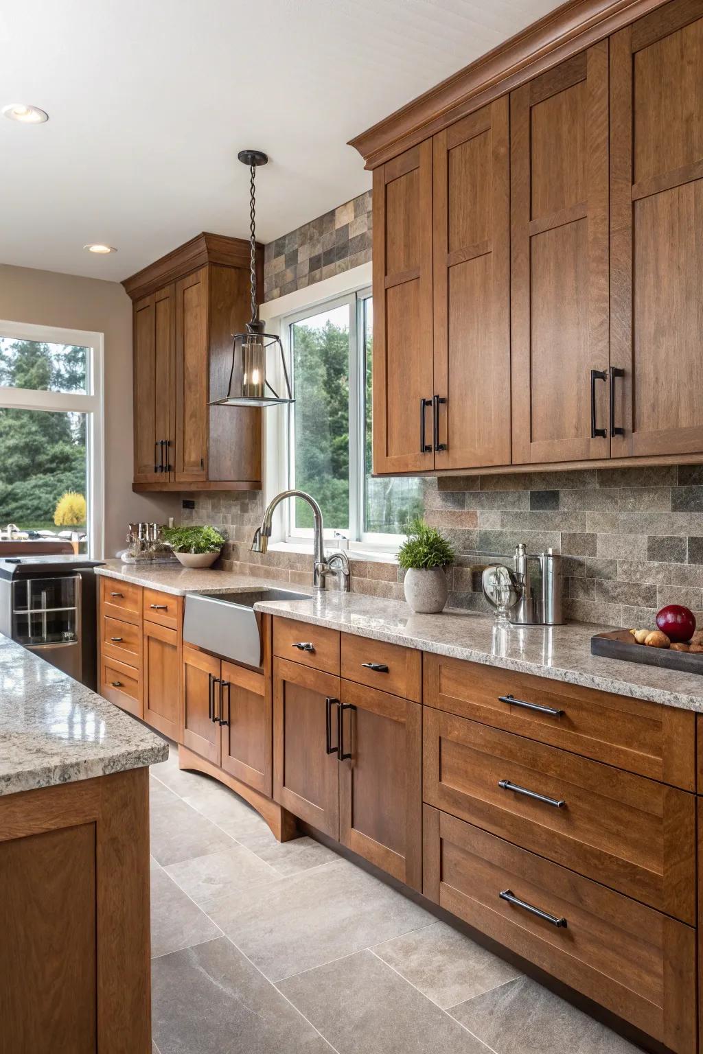 A combination of materials enriches the depth and interest in your cooking space design.