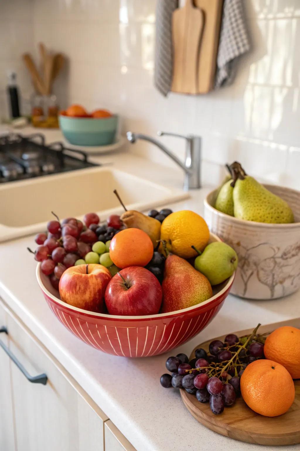 Fruit dishes enrich color and warmth to your kitchen.