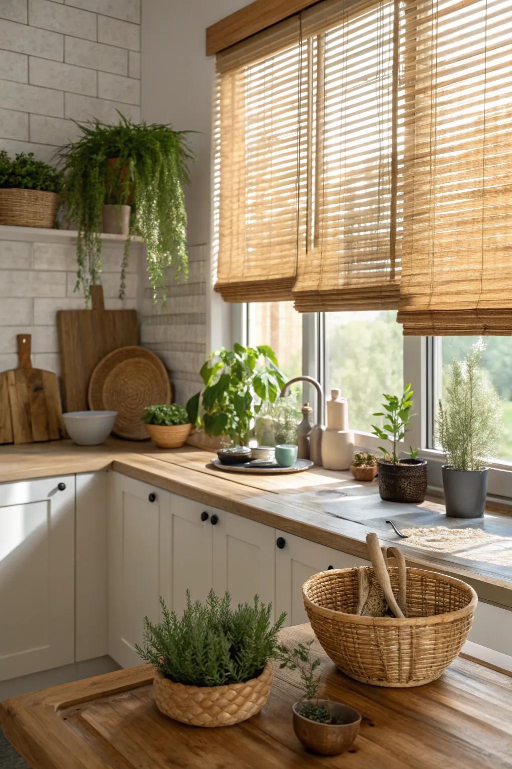 Bamboo blinds offer a green and earthy feel to your kitchen.
